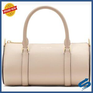 Small Barrel Bucket Bag Fine Grain Leather Top Handle Zipper Closure